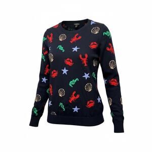 Talbots Nautical Sweater Size Small Navy Lobster Shell Starfish Coastal Preppy